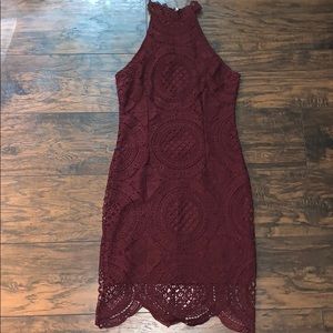 Burgundy High-Neck Dress